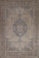Distressed Handmade Rug 10×12 Ft Living Room Area Rug Floral Beige Wool Carpet