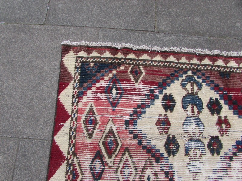 Vintage Shabby Chic Hand Made Traditional Oriental Wool Red Large Rug 233x133cm gallery