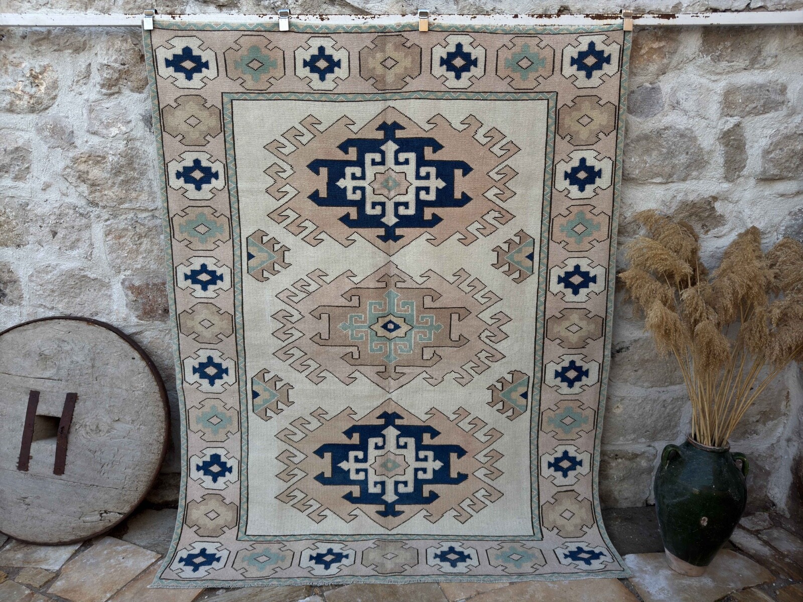 Hand-Knotted Bedroom Vintage Carpet 6x8 Blue Medium Wool and Wool Anatolian Rug gallery