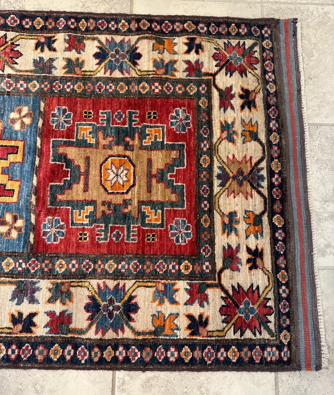 Fine Quality Colorful Handmade Afghan Kazakh Runner, Caucasian Design, 3x8 gallery