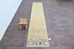 Vintage Turkish Runner Rug 2x10ft Wool Anatolian Handmade Hallway Oushak BEIGE