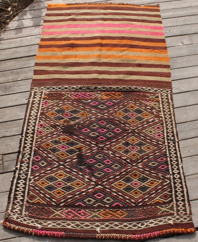 Turkish Kilim Rug 29''x61'' Oriental Vintage Rug Kars Cicim Kilim Wool 74x156cm gallery