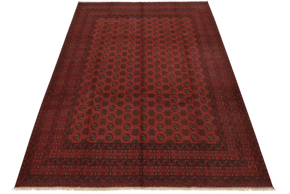 Turkmen Rug 9'8'' x 12'7'' Red Wool Vintage Tribal Hand-Knotted Oriental Carpet