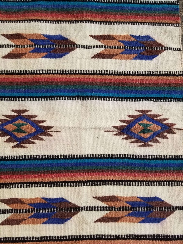 Vintage Traditional Handmade Mexican Zapotec Wool Multicolor Kilim 74x157cm gallery