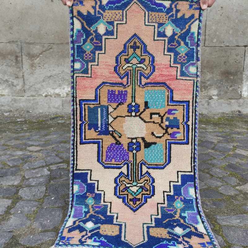 2x3 Turkish Vintage Small Rug Handmade 49 x 98 cm Bath Mat 1.61 x 3.22 ft gallery