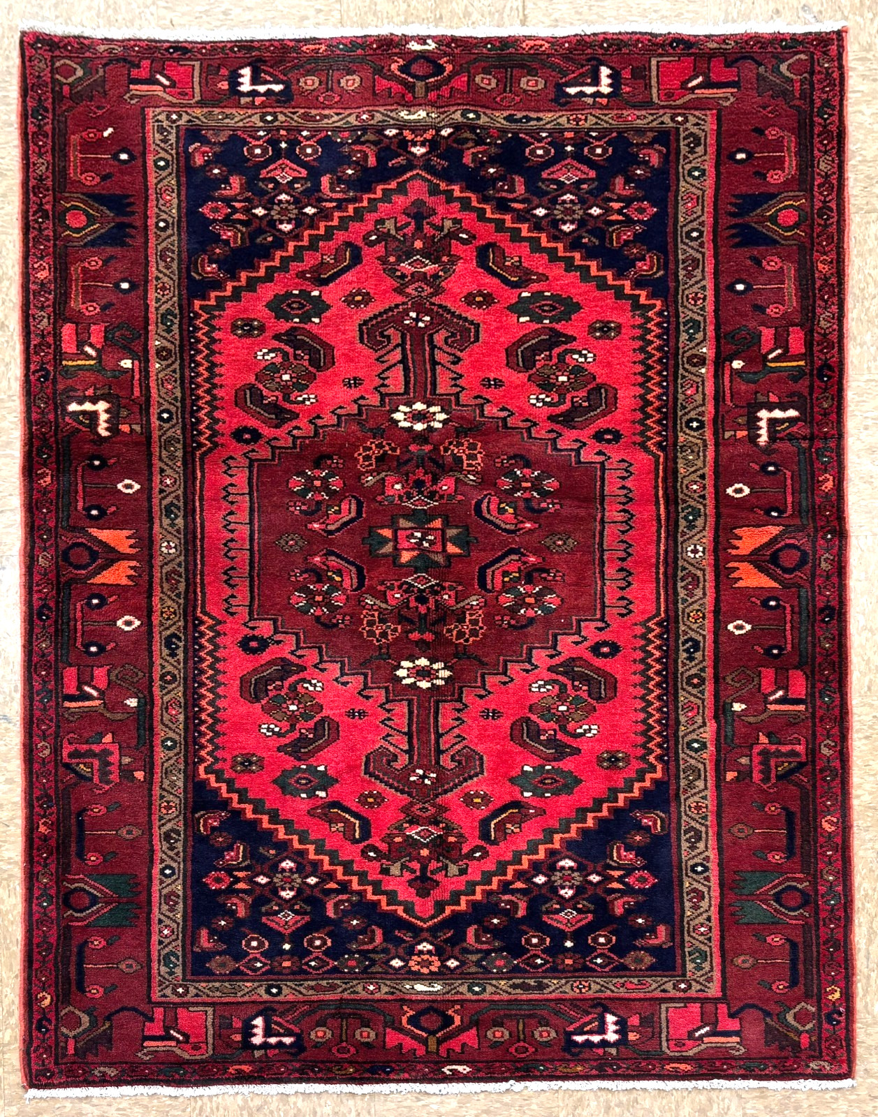 Vintage 5x7 Zanjan Hand Knotted Wool Oriental Area Rug Red Tribal Geometric Boho gallery