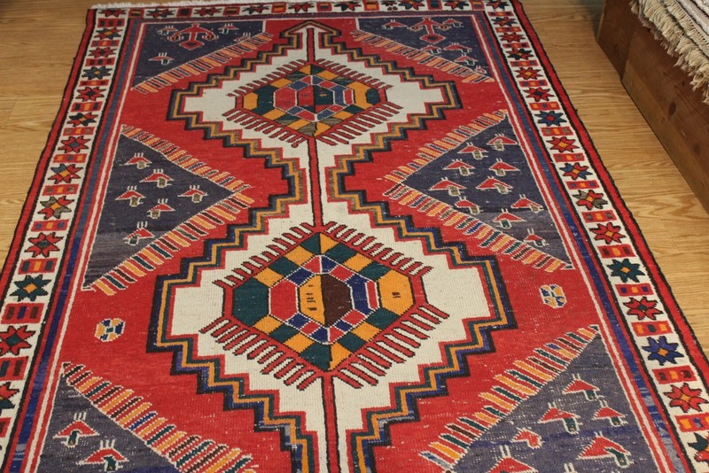 10X5 FT. HANDMADE SHERAZ Traditional Kazak Design knotted red and blue colour. gallery