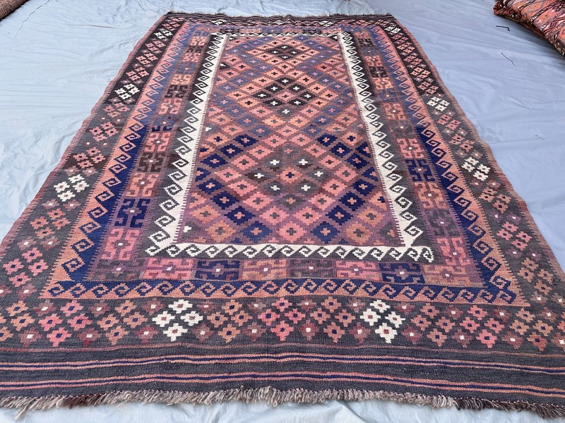 Dusty Pink Navy Faded Kilim Rug 5'1x8' Handmade Afghan Tribal Boho Flatweave gallery