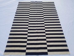 Vintage Handmade Traditional Beige Black Kilim Rug Carpet 7.7×5.5ft
