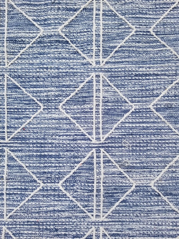Vintage Handwoven Geometric Design Wool Blue & White Kilim Rug 4.8x3.6 ft gallery