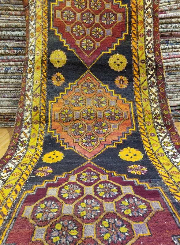 Rare 1930-1939s Antique Wool Pile 3'8×10'6'' Natural Dye High Karabahk Region gallery