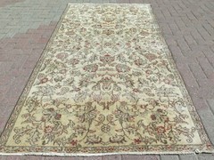 Turkish Oushak Rug, Vintage Carpet, Handwoven Floral Rugs Modern Carpet 47″x87″