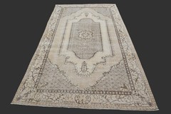 Vintage Turkish Oushak Rug, Beige 5×9 ft, Handmade Wool, Bohemian Anatolian