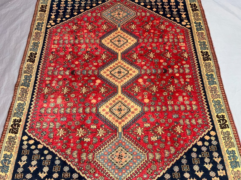 5x6'3 Ft Vintage Caucasian Handwoven Wool Geometric Floral Medallion Rug gallery