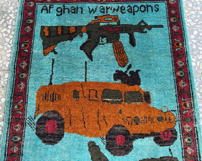 2x3 Afghan Hand Knotted War Rug Pictorial Drones Military Teal Wool Carpet New gallery