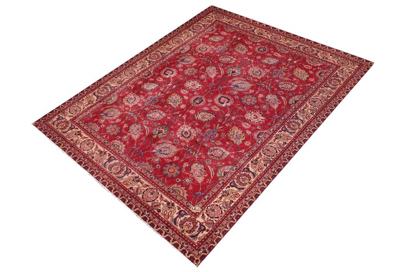 Exquisite Hand-Knotted Wool Area Rug - Ruby Red & Navy Medallion 10'1" x 12'6" gallery