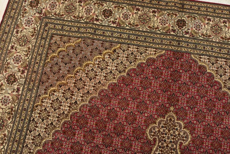 Tabrizi Mahi Rug 6’7” x 9’9” Red Wool/Silk Traditional Hand-Knotted Carpet gallery