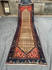 3’6 x 12’6 ft Antique Rare Runner Rug Low Pile Entryway Medallion Entryway Rug