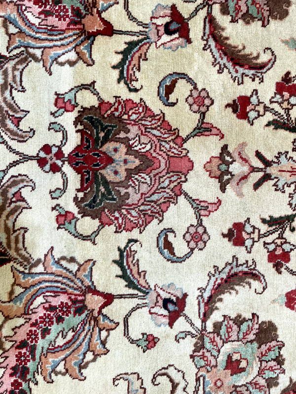 Antique Oriental Hand-Knotted Wool Area Rug Ivory/Green/Red 9'7" x 12'8" gallery