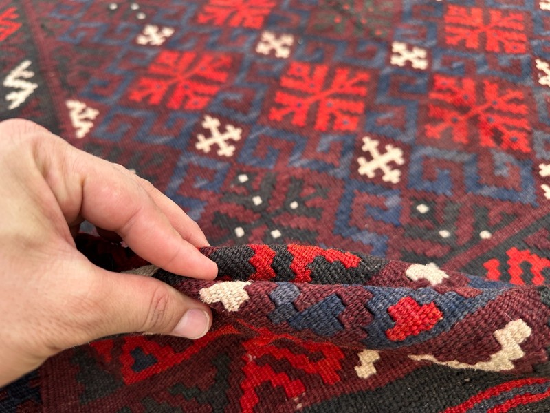 Red Afghan Kilim Rug 5'1x9'6 Handwoven Wool Tribal Geometric Flatweave Vintage gallery