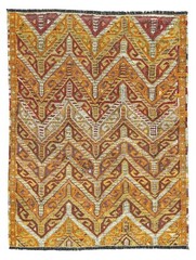 Hand-Embroidered Vintage Kilim Rug 4.4×5.6 ft Turkish Rug in Orange Red Green