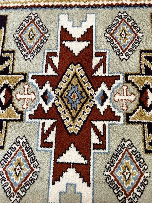 Mid Century Modern Wool Rug Caucasus Kazak Design Made in Spain 6' x 9' gallery
