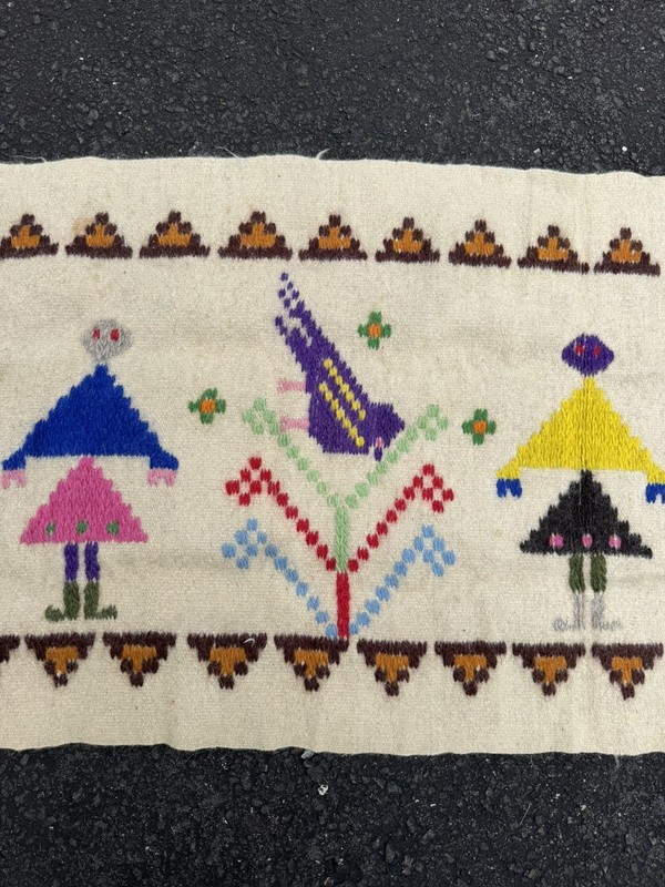 Vintage Hand Knotted Pictorial Kilim Wool Rug 4.5 x 1.9 Textile wall hanging EUC gallery