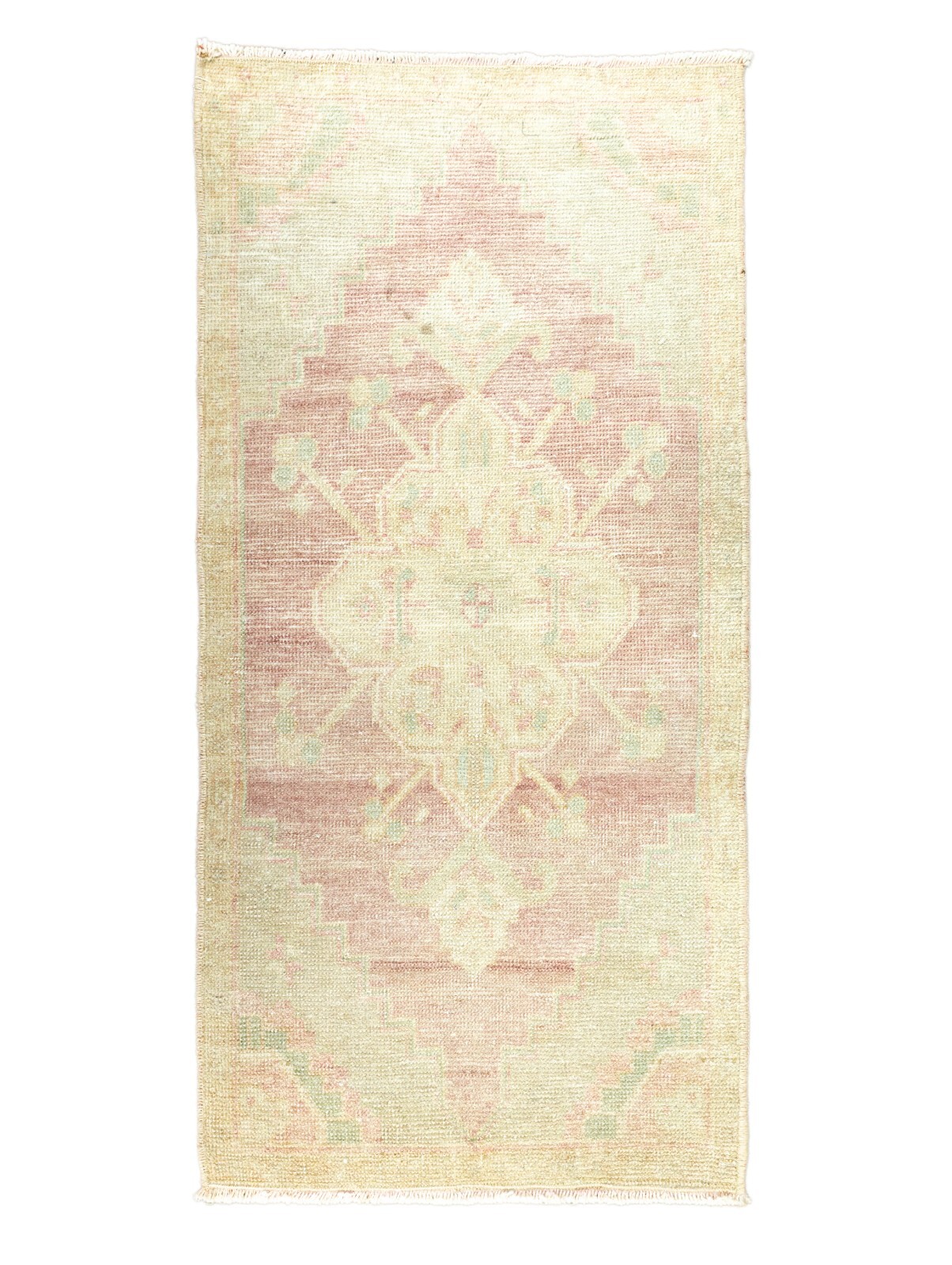 Vintage Handmade Turkish Oushak Wool Mat Rug 1'7" × 3'5" ft - Soft Rose Green gallery