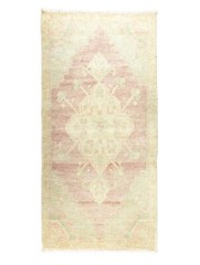 Vintage Handmade Turkish Oushak Wool Mat Rug 1’7″ × 3’5″ ft – Soft Rose Green