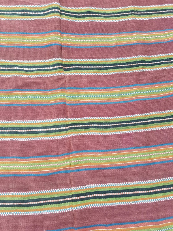 Vintage Traditional Handmade Moroccan Striped Wool Brown Kilim 5.10x4.6ft gallery