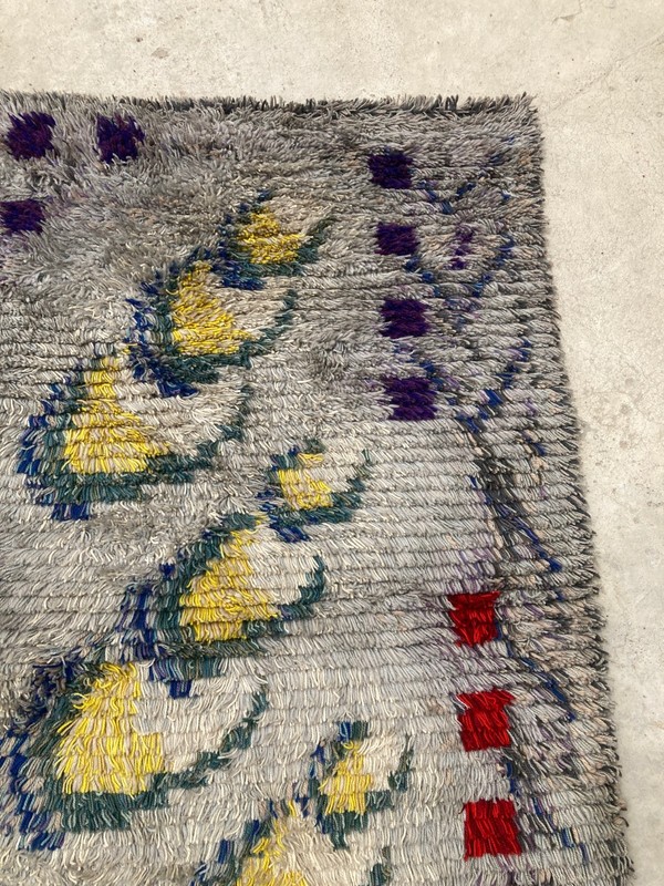Authentic Antique Rya Rug Handmade Wool Scandinavian Multicolor Carpet 128x96 cm gallery