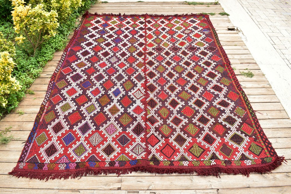 Turkish Kilim Rug 5x7 Handwoven Sivas Cicim Kilim 170x228cm Oriental Vintage Rug