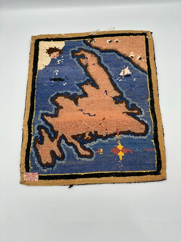 Antique GRENFELL LABRADOR INDUSTRIES Hooked Mat Newfoundland Folk Art gallery