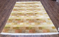 4×6 Tibetan Rug Modern Abstract Handmade Area Carpet Checkerboard Soft Wool Gold