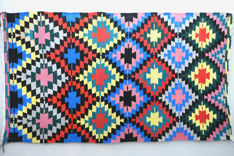 Turkish Rug Handmade Floor Rug Large Multicolor Carpet Boho Flatweave 69"x121" gallery
