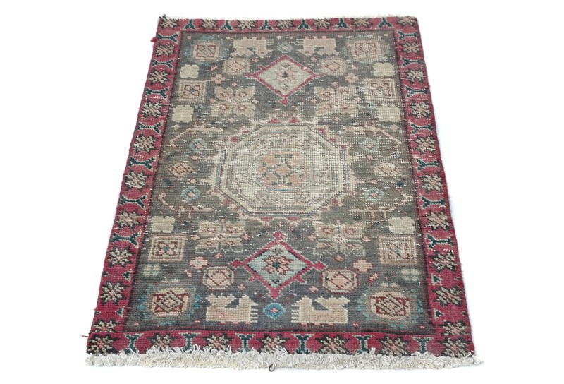 1'6X2'4 ft Semi-Antique Distressed Oriental Rug Muted Brown Floral Design Carpet gallery