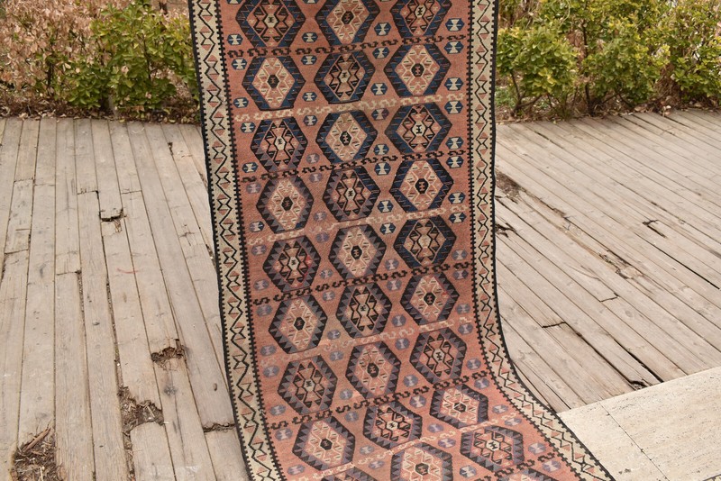 Turkish Rug 32''x99'' Handwoven Van Kilim 83x254cm Wool Vintage Tribal Area Rug gallery