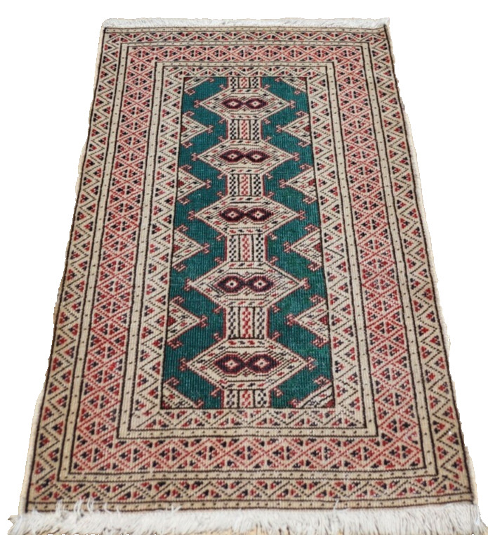 *2'X3' HAND-KNOTTED CAUCASIAN KAZAK TRIBAL VINTAGE WOOL MUTED GREEN RUG gallery