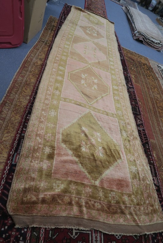 Antique Turkish Oushak Ushak Borlo Hand Knotted Wool Rug Gallery Runner 3'9x15'6 gallery
