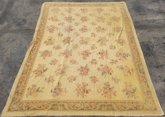 Vintage French Floral Needlepoint Handmade Multicolor Rug Wool Carpet 345×260 cm