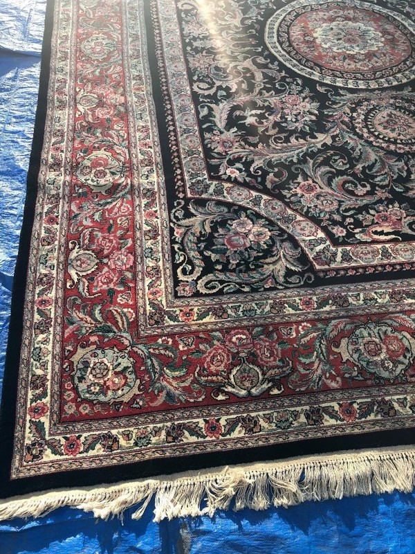 ANTIQUE ORIENTAL RUG HAND-KNOTTED 100% SILK and WOOL , BLACK 9 x 12 gallery