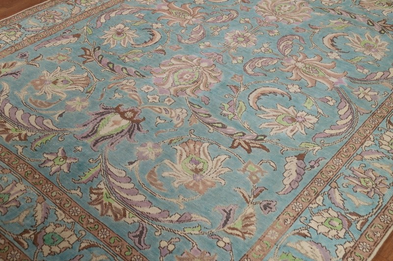 Light Teal Green Over-Dyed Floral Tebriz Rug 7x10 Wool Hand-made Room Size Rug gallery
