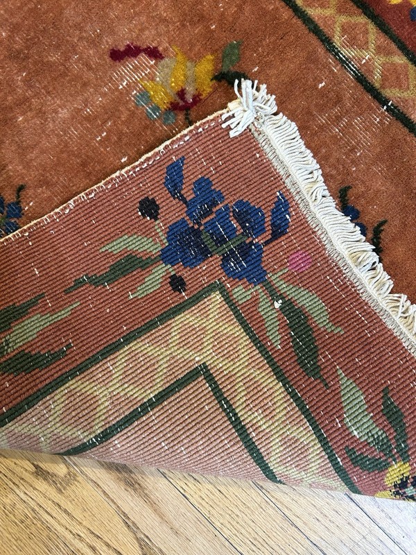 Handmade Antique Chinese Art Deco Nichols C. 1920 Wonderful Peach Tones 5’6x2’10 gallery