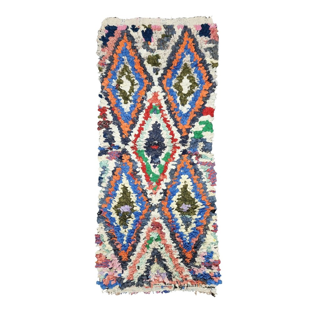 Moroccan Handmade Vintage Boucherouite 2'1"x5'3" Berber Geometric Orange Carpet