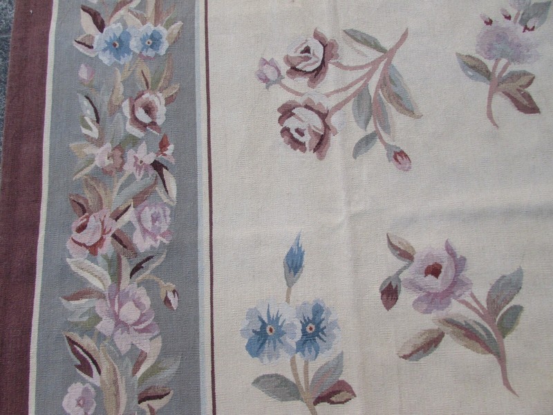 Vintage Hand Made French Design Wool Brown Beige Original Aubusson 373X277cm gallery