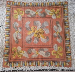 Vintage Antique Wool Needlework Tapestry Rug French Bow Ostritch Feather 1.3msq