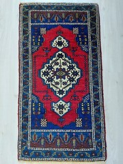 2X4 High Quality Antique Oriental Carpet Rug, Blue Handmade Decor Rug Design Rug