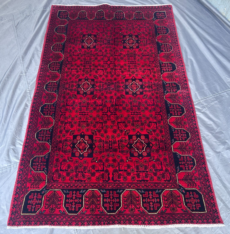 Hand Knotted Afghan Turkmen Rug Khal Mohammadi Red Geometric Decor 4'x6'4 gallery