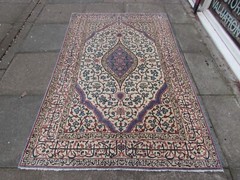Fine Vintage Hand Made Traditional Rug Oriental Wool White Blue Rug 207x132cm