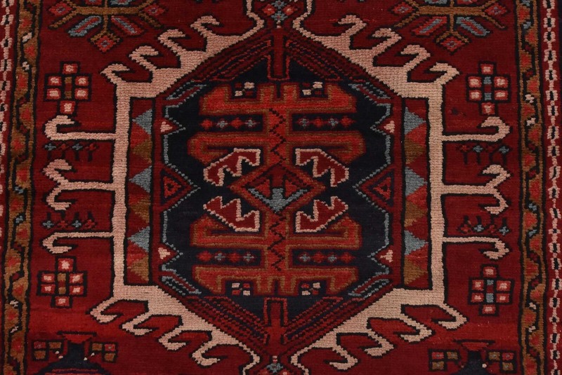 Vintage Tribal Runner 3’8” x 15′ Red Wool Geometric Hand-Knotted Oriental Rug gallery